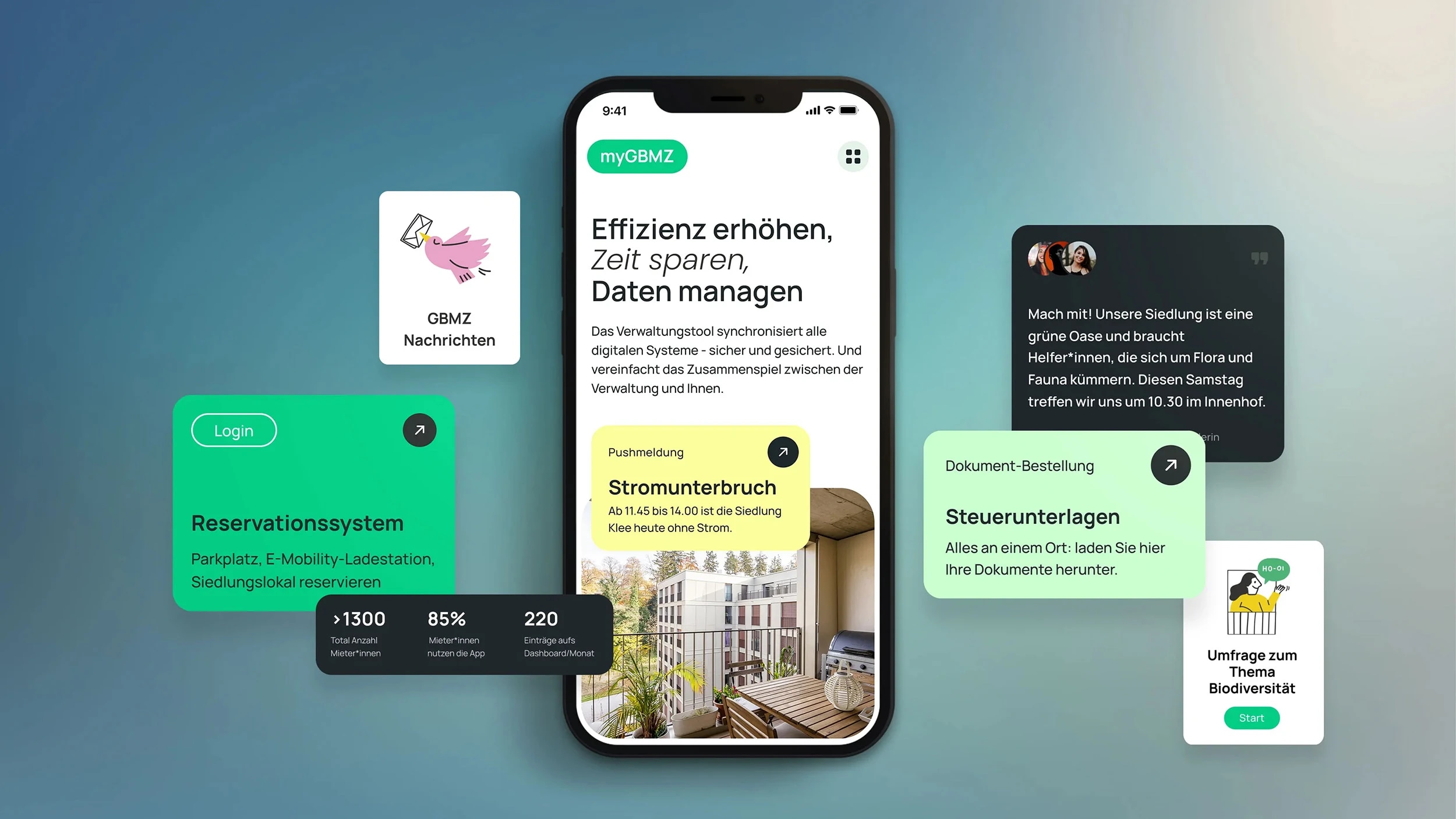 Darstellung App myGBMZ auf Smartphone-Bildschirm