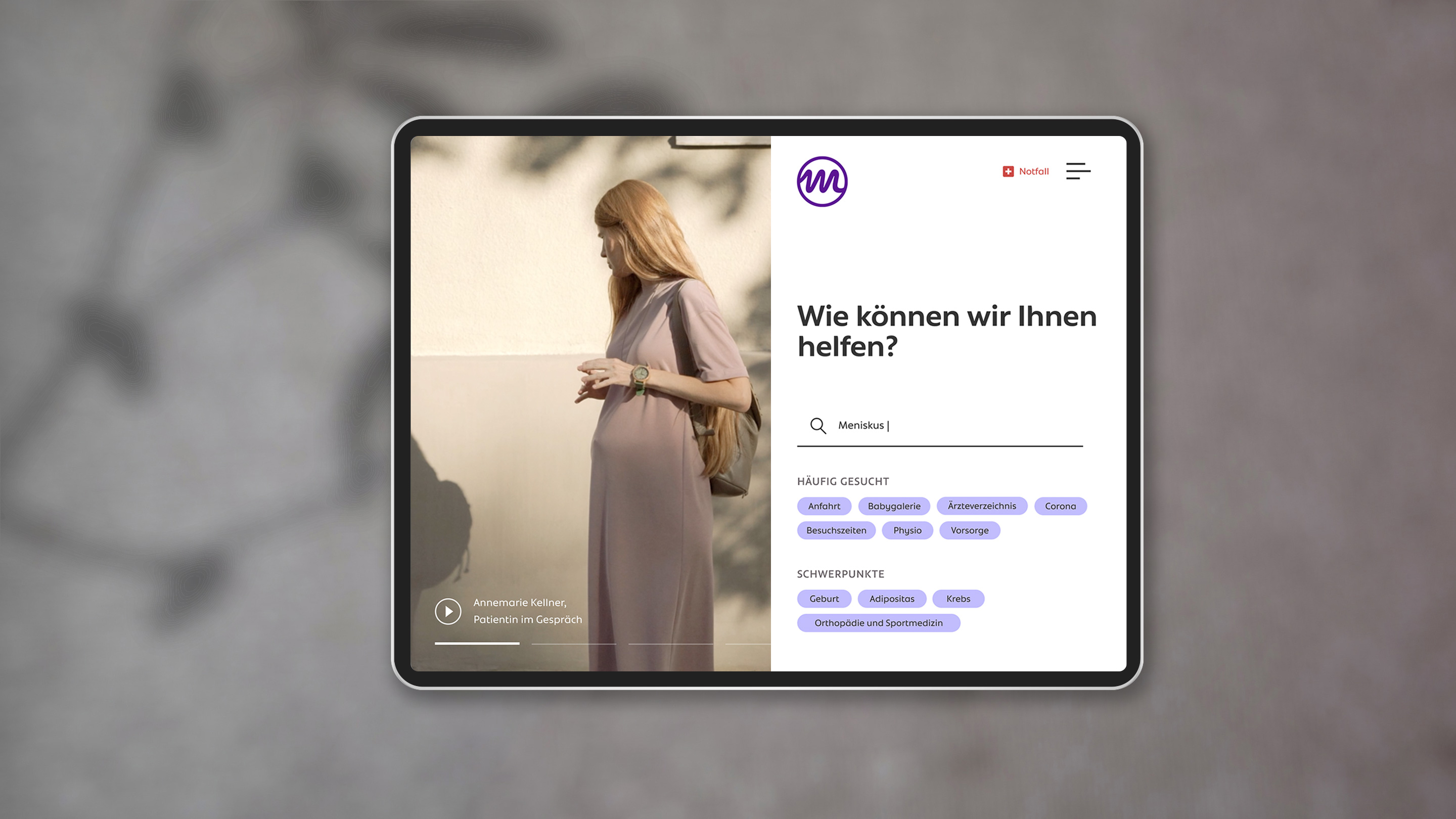 UX und UI Design des Online Patienten Checkin für das Spital Männedorf.