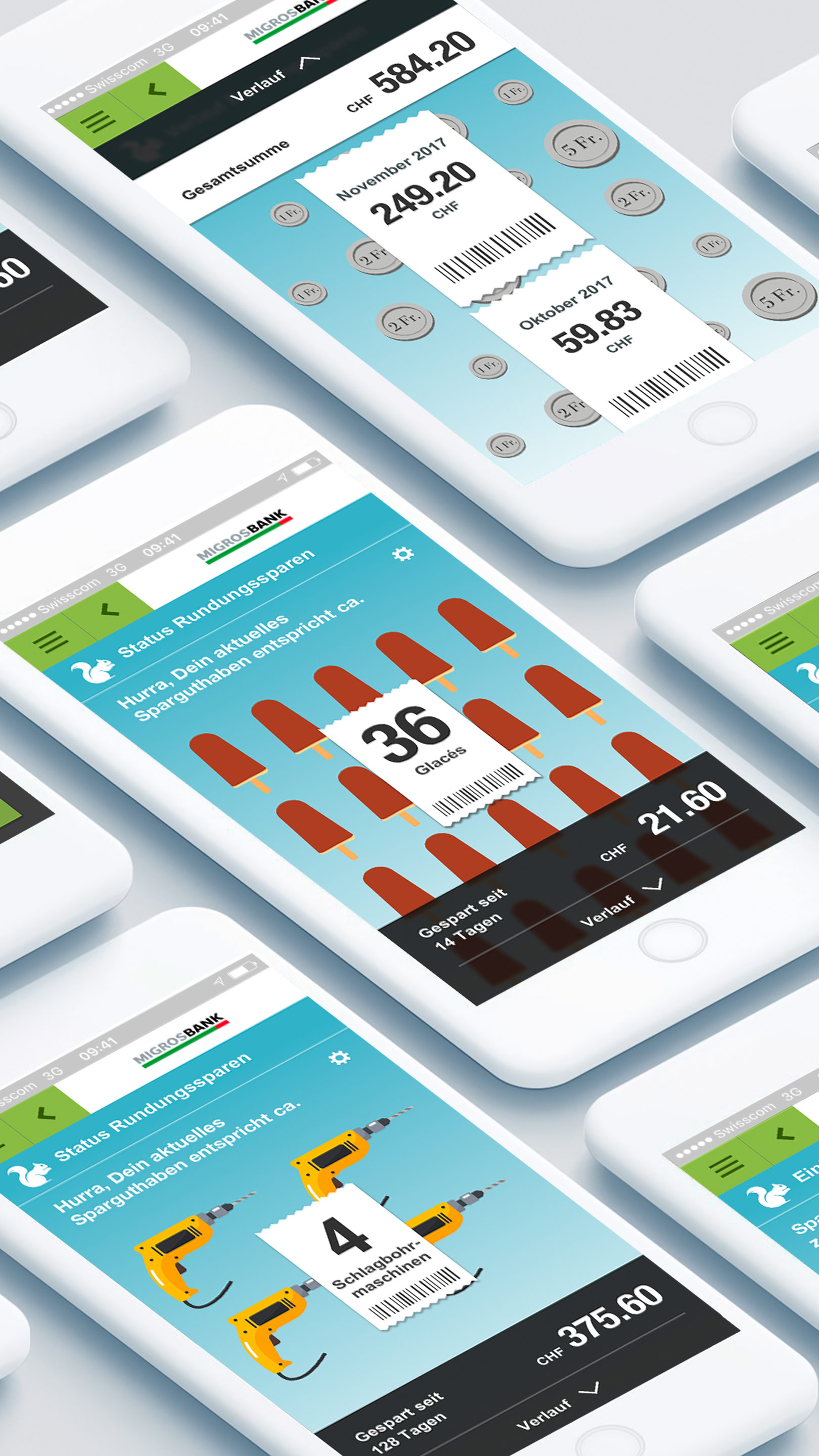 UX und UI Design für das Spar-App der Migros Bank.