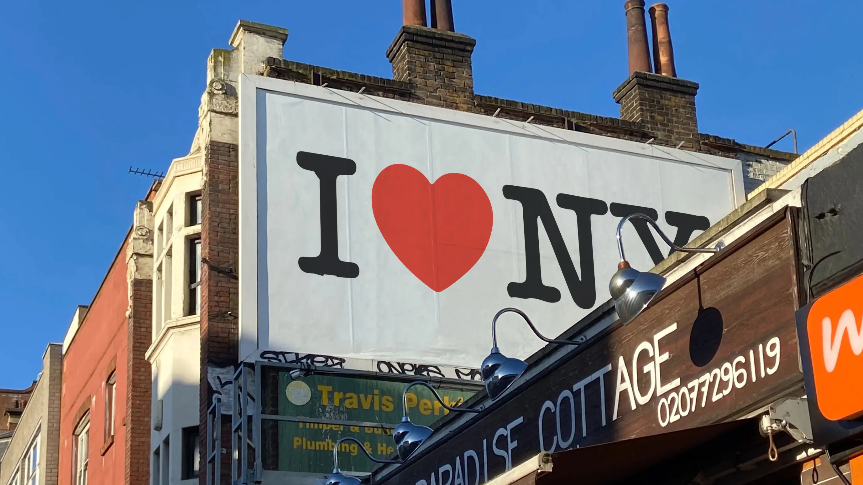 Das I Love New York Logo auf einem Werbeplakat