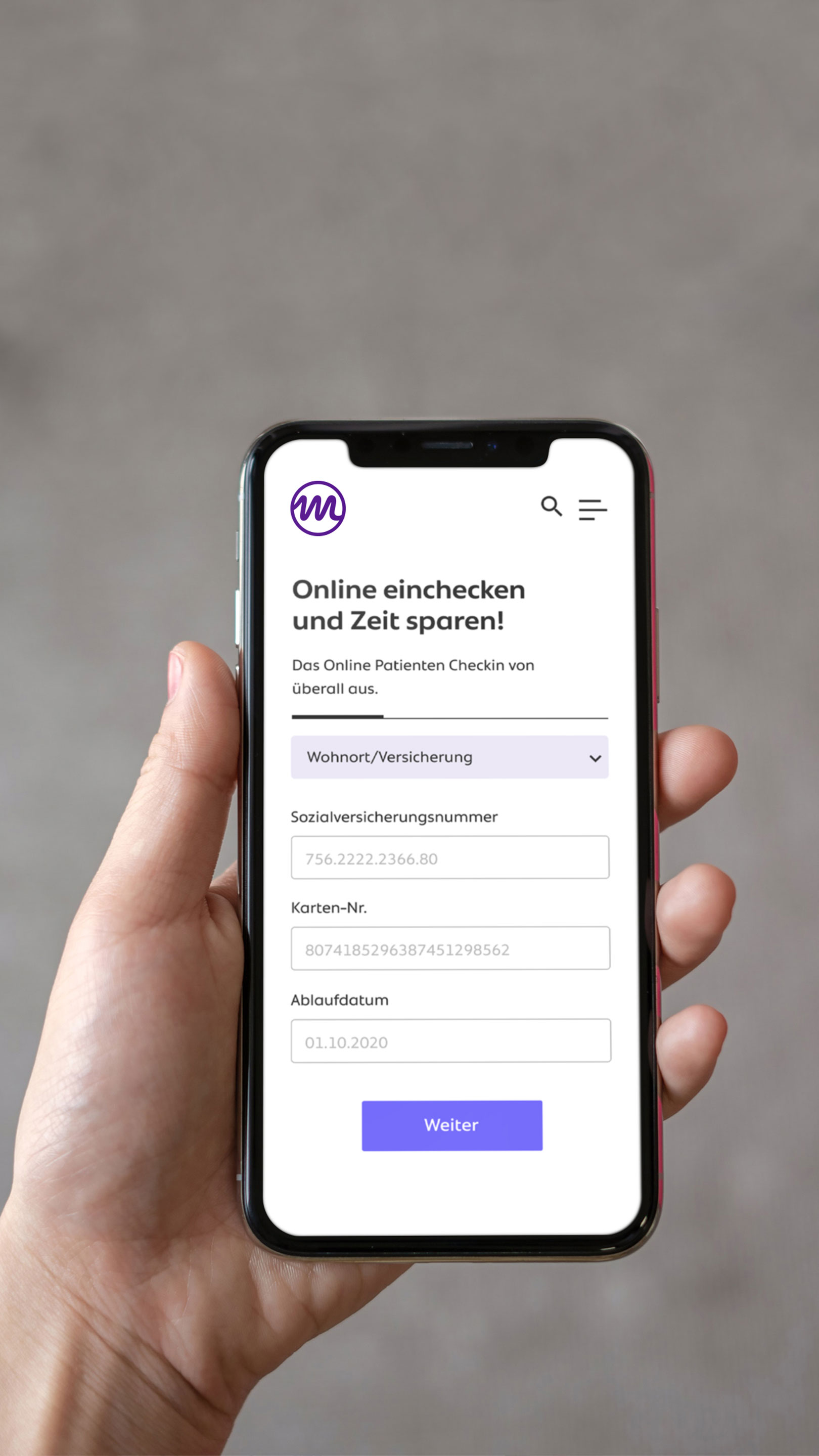 UX und UI Design des Online Patienten Checkin für das Spital Männedorf.